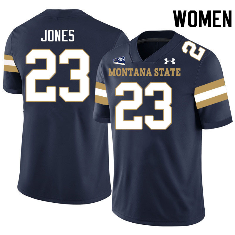 Women #23 Adam Jones Montana State Bobcats Jerseys Football Stitched-Navy